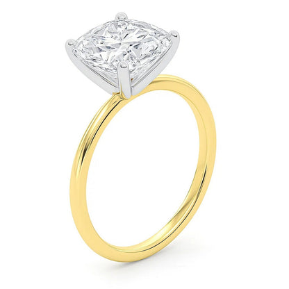 5 Carat Cushion Lab Grown IGI G/VS1 Diamond Solitaire Ring in 14K Yellow Gold 
