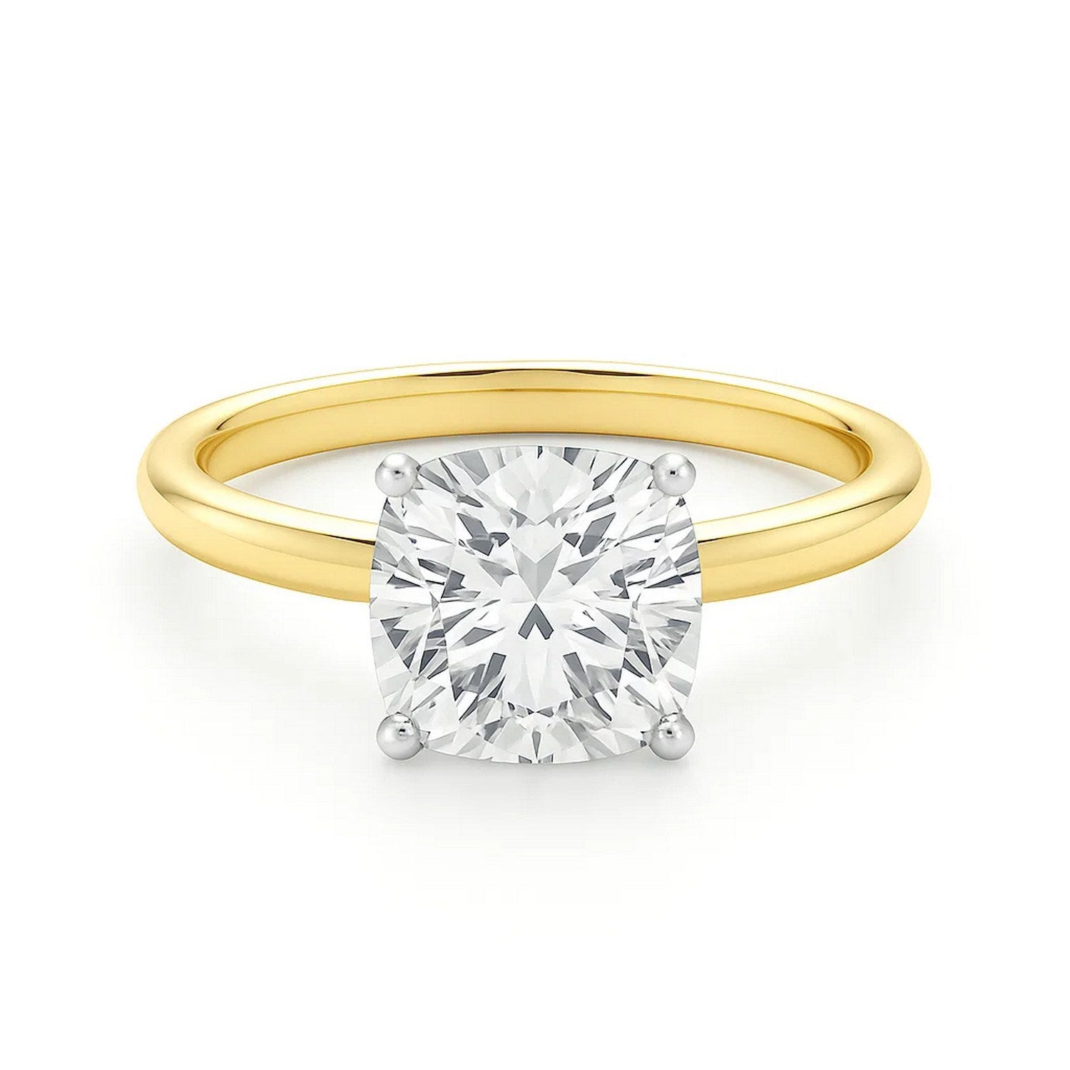 5 Carat Cushion Lab Grown IGI G/VS1 Diamond Solitaire Ring in 14K Yellow Gold 