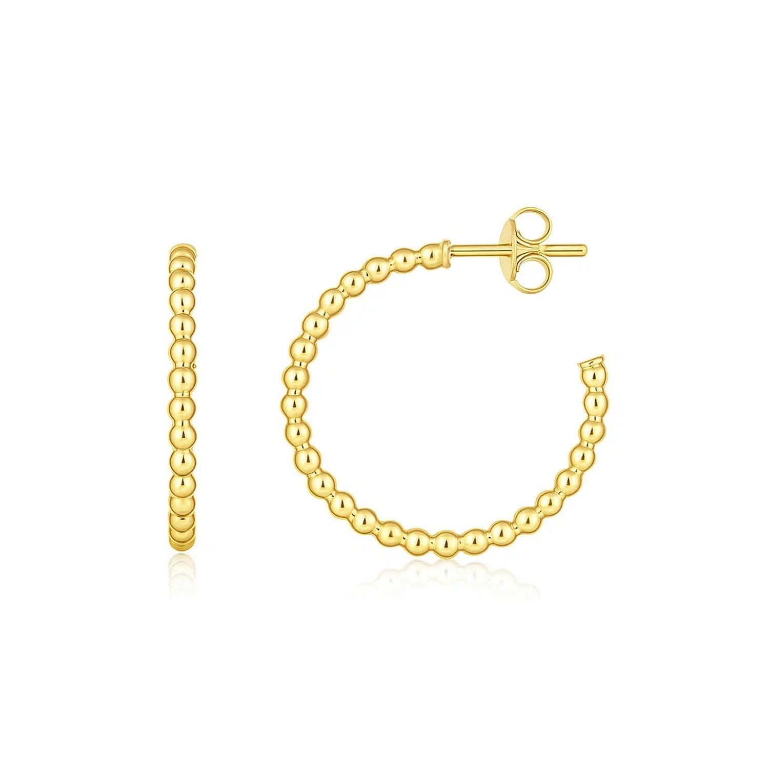 14K Yellow Gold Bead Hoop Earrings(2x23.4mm) 