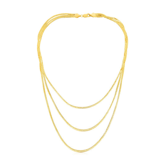 14k Yellow Gold Three Strand Herringbone Chain Necklace 