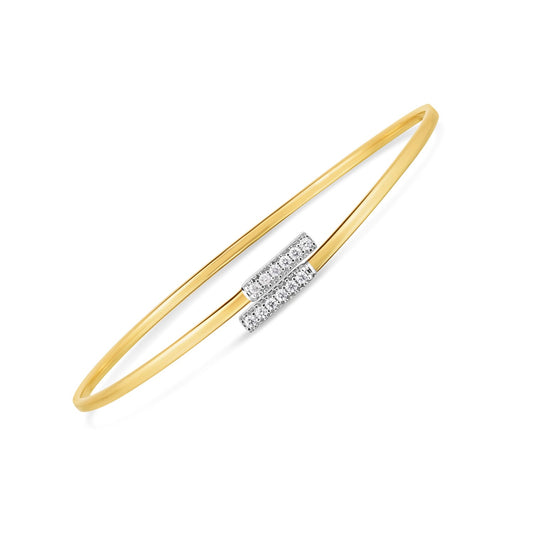 14k Two Tone Gold Diamond Bypass Bar Bangle (2.00 mm) 
