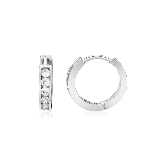 Sterling Silver Petite Hoop Earrings with Cubic Zirconias(3x10mm) 