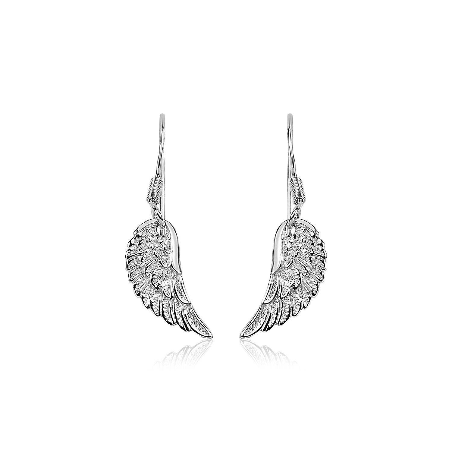 Sterling Silver Textured Angel Wing Earrings 
