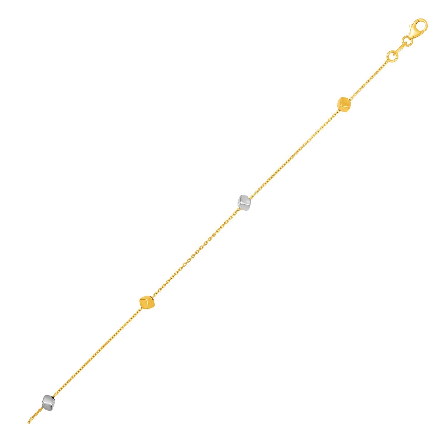 14k Two Tone Gold Bracelet with Polished Cubes 