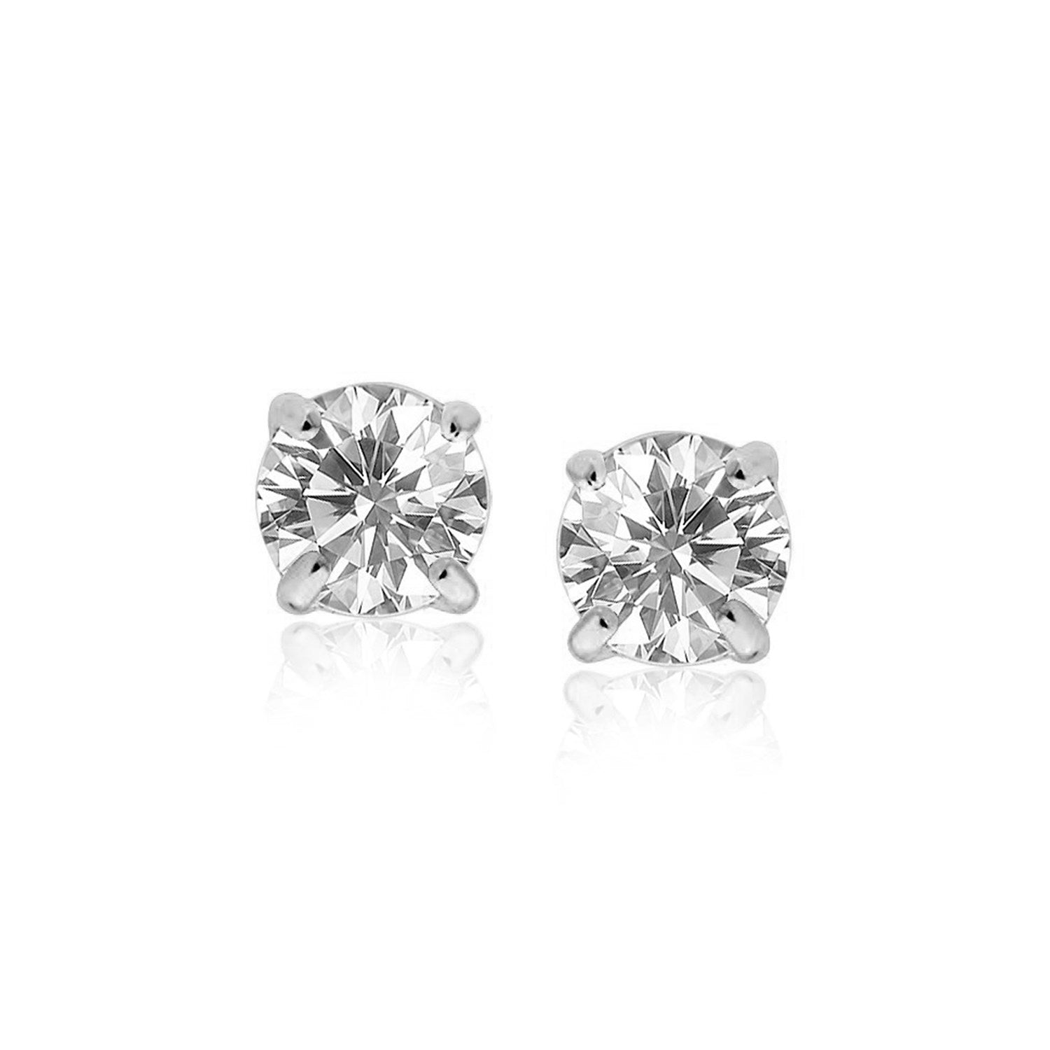 Sterling Silver Stud Earrings with White Hue Faceted Cubic Zirconia(7mm) 