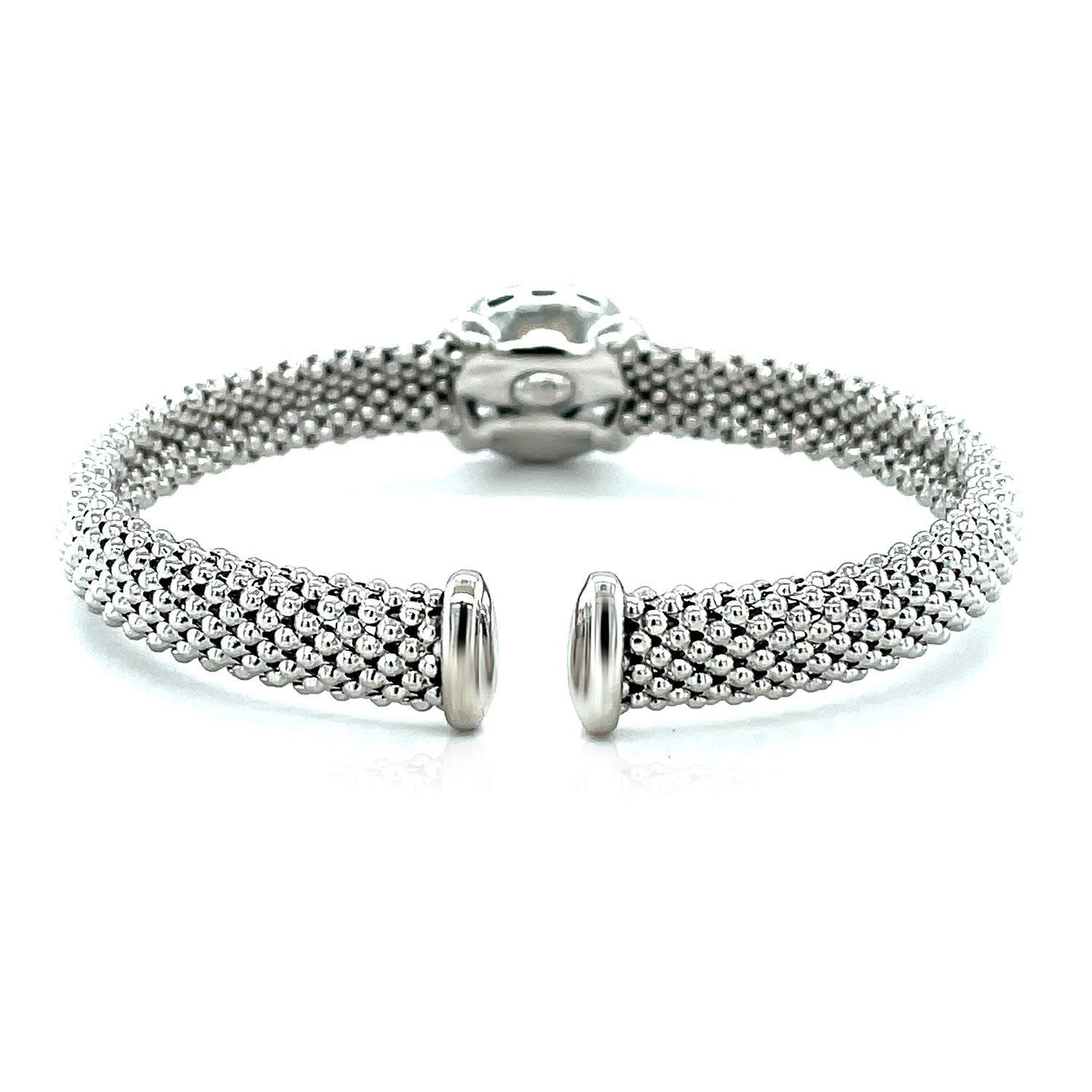 Popcorn Texture Cuff Bangle with Blue Topaz and Diamonds in Sterling Silver 
