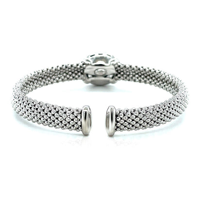 Popcorn Texture Cuff Bangle with Blue Topaz and Diamonds in Sterling Silver 