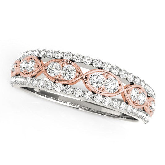 14k White And Rose Gold Double Diamond Infinity Design Band (3/8 cttw) 