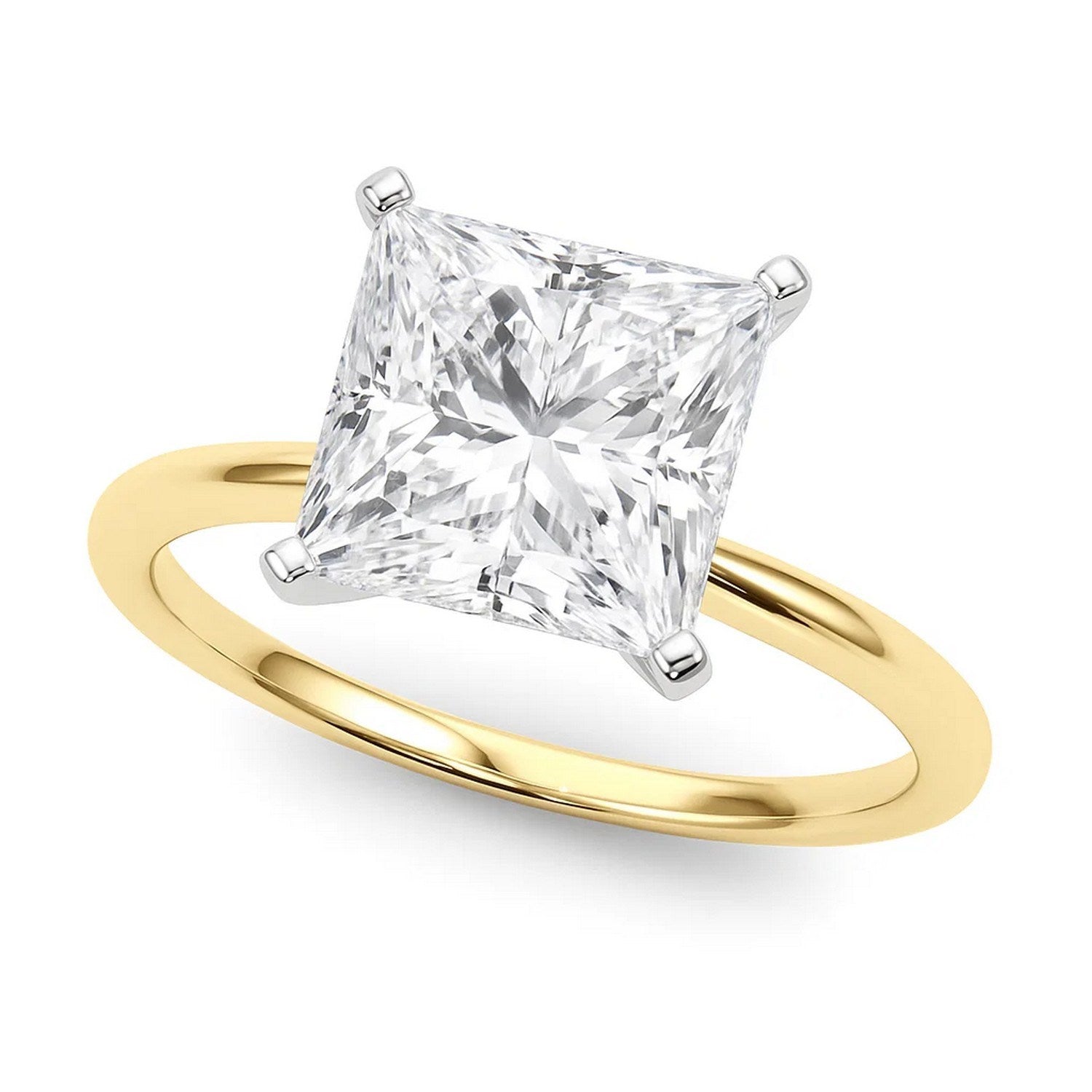 Engagement Ring 5 Carat Princess Lab Grown IGI G/VS1 Diamond Solitaire Ring in 14K Yellow Gold 