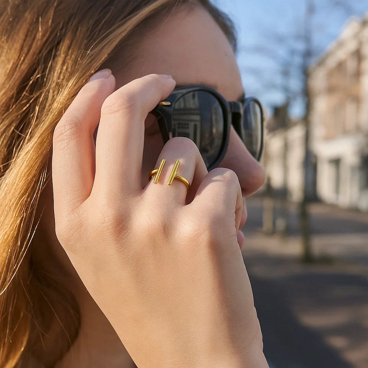 14k Yellow Gold Open Ring with Bars 