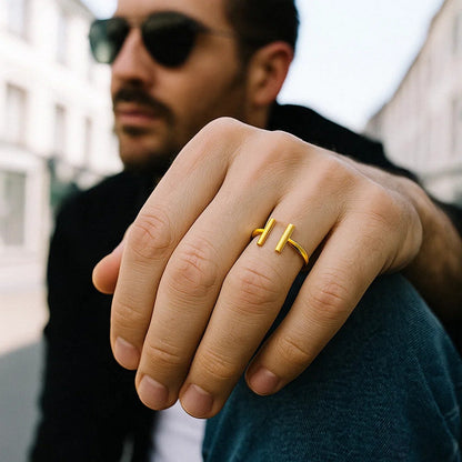 14k Yellow Gold Open Ring with Bars 