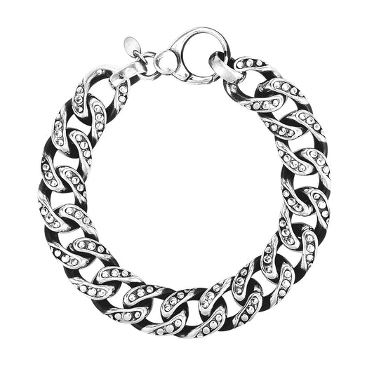 Sterling Silver Gunmetal Finish Cuban Link Bracelet with Dots (13.50 mm) 
