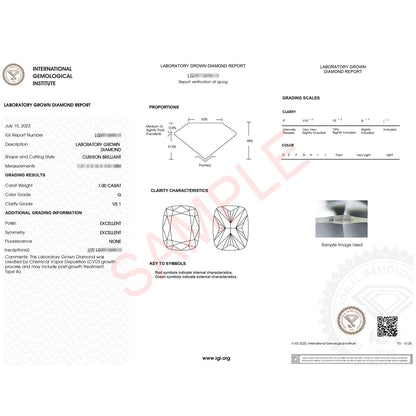 Engagement ring 1 Carat Cushion Lab Grown IGI G/VS1 Diamond Solitaire Ring in 10K Yellow Gold 