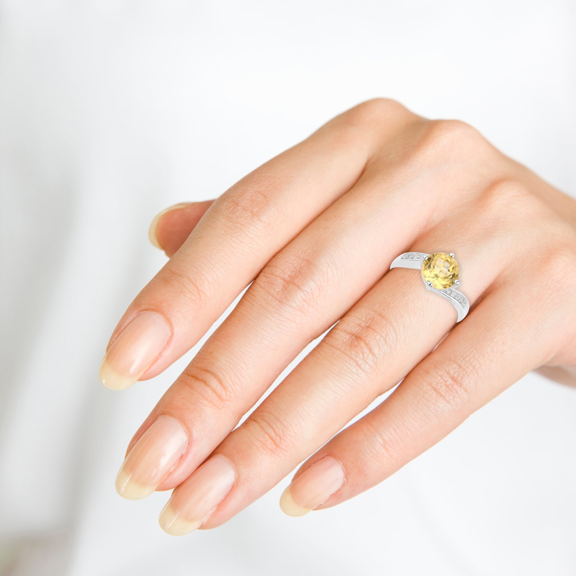Round Citrine and White Topaz Bypass Ring in .925 Sterling Silver 