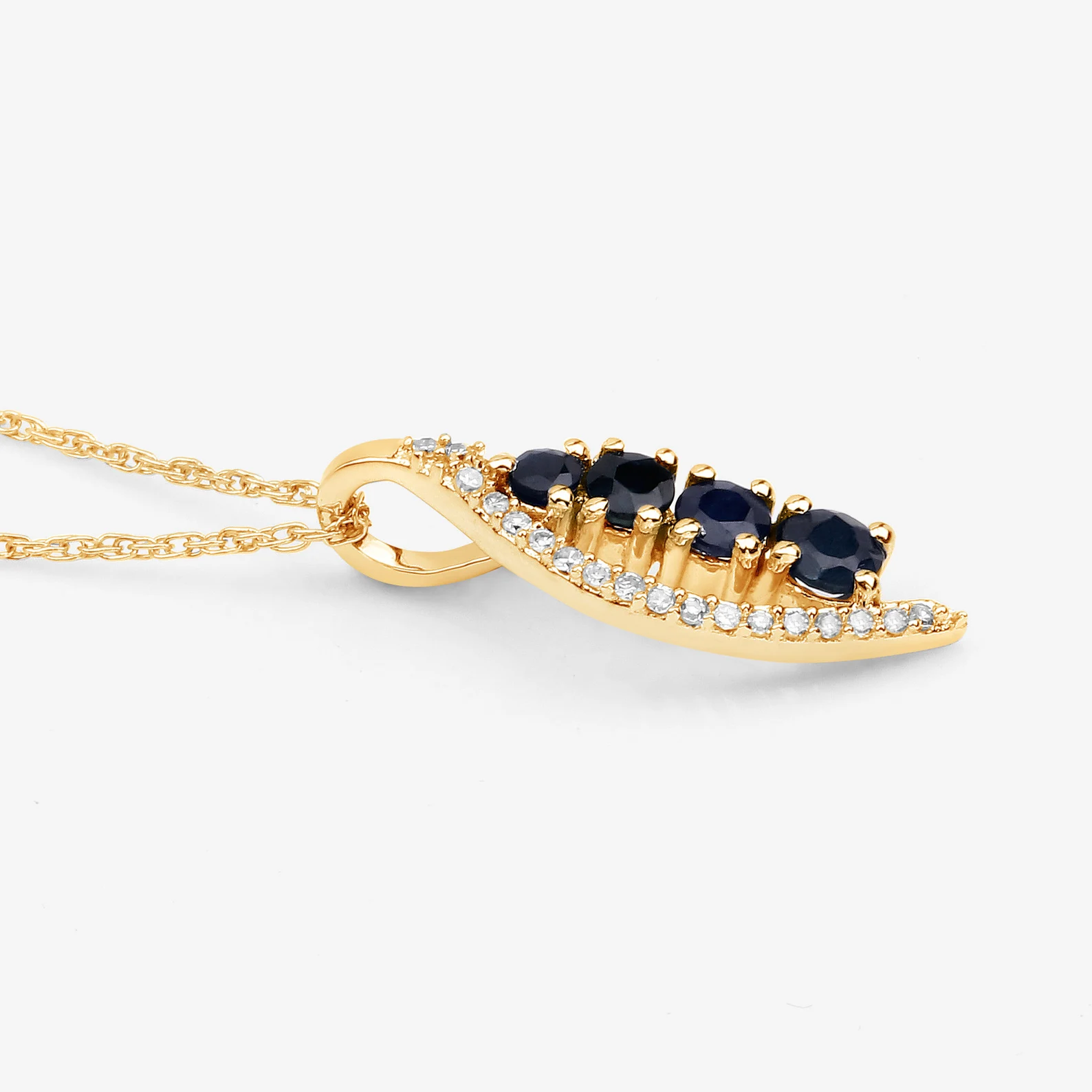 Pendant and Chain in 14K Yellow Gold with Blue Sapphire and White Diamond 