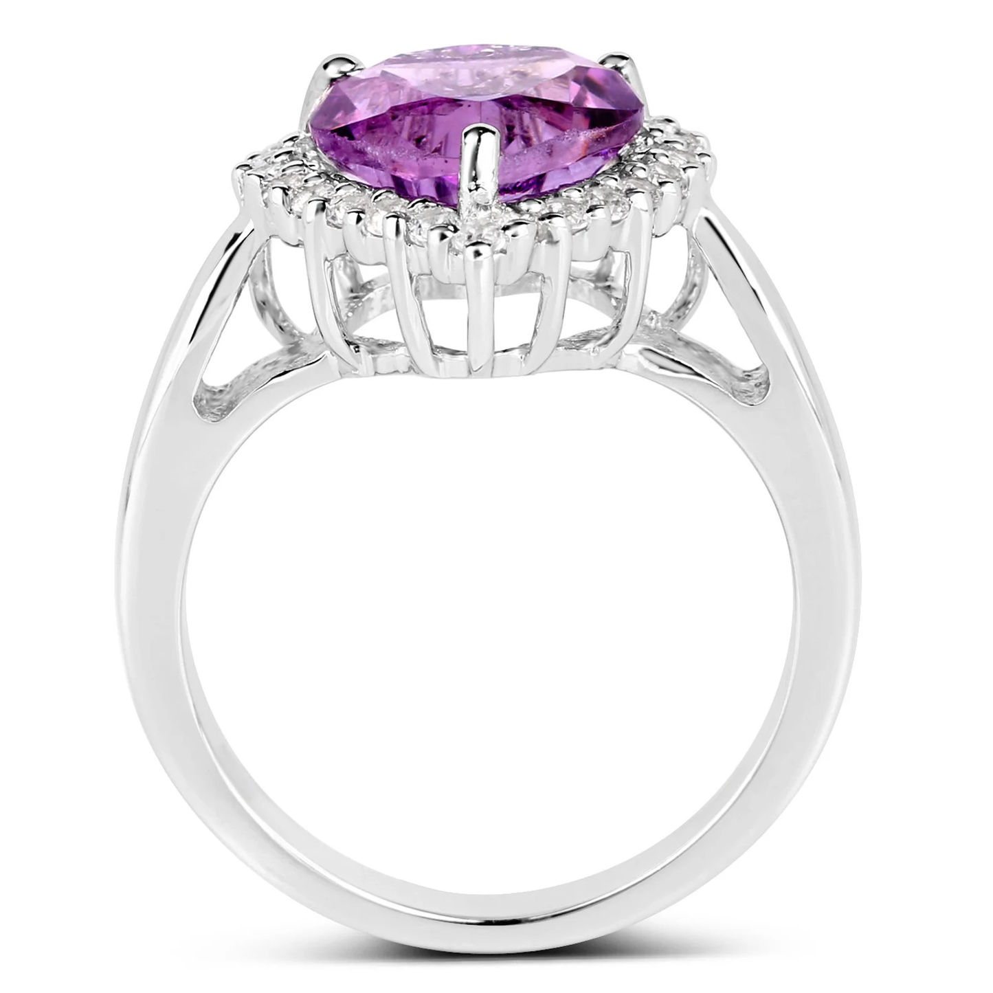 Pink Amethyst and White Topaz Heart Shaped Ring in .925 Sterling Silver 