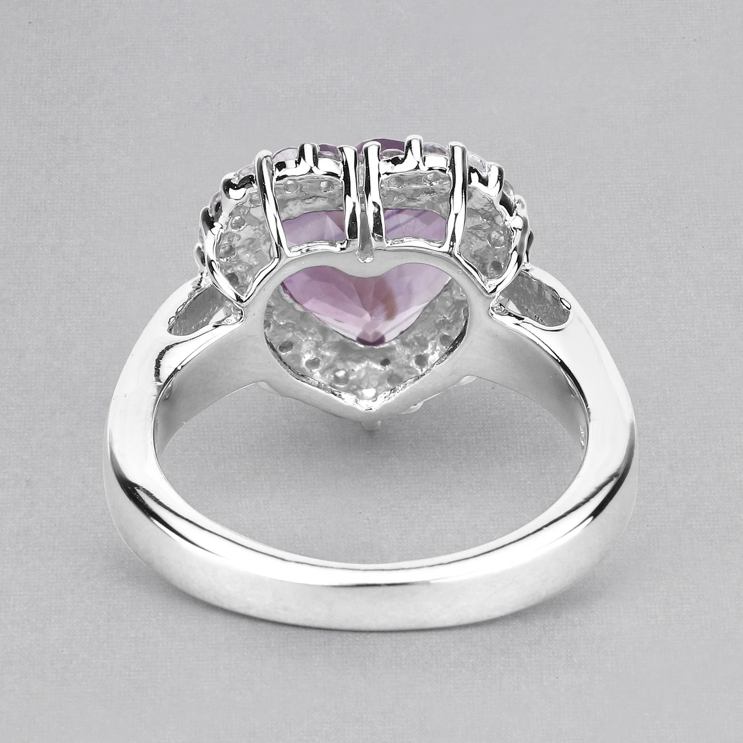 Pink Amethyst and White Topaz Heart Shaped Ring in .925 Sterling Silver 