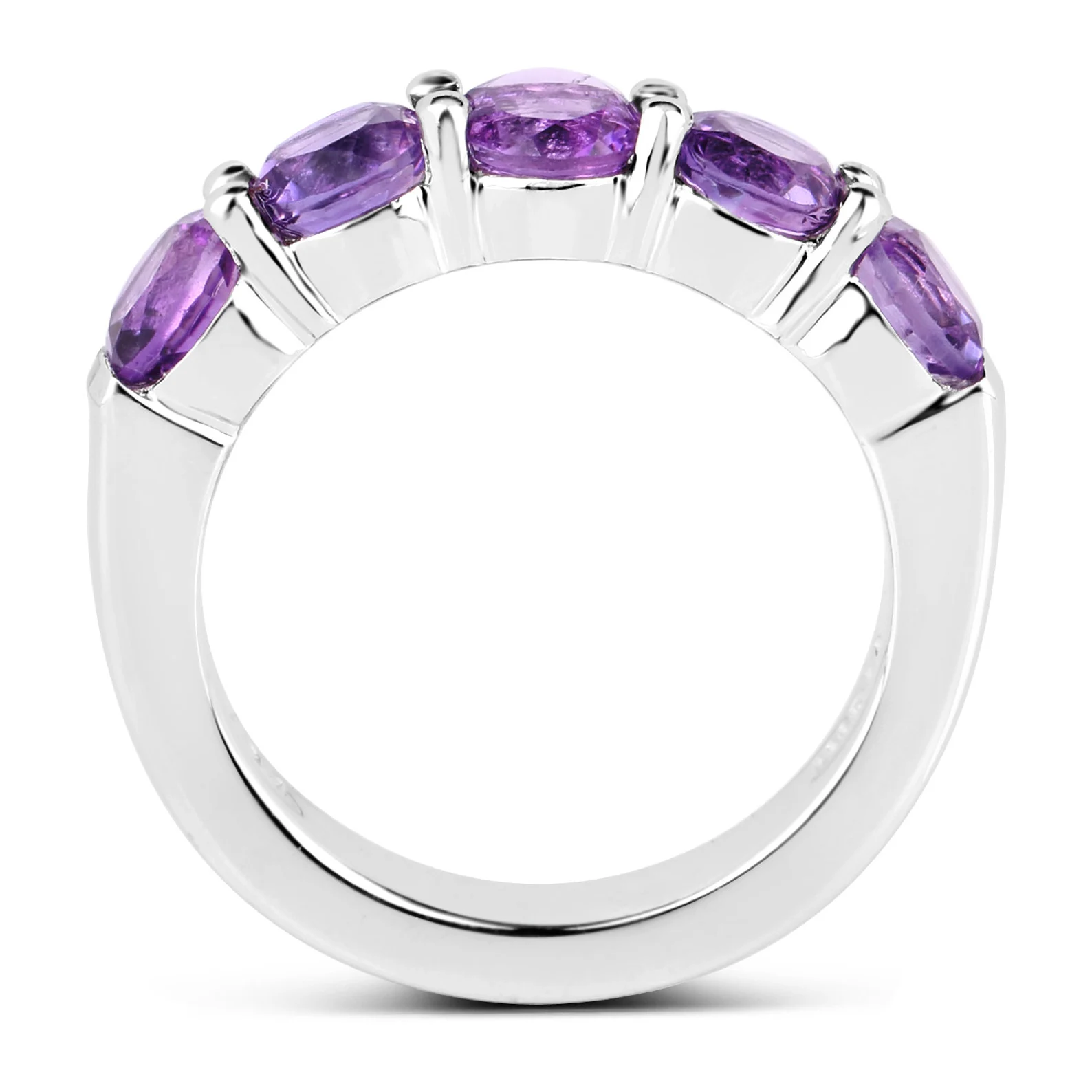 Amethyst 5 Stone Ring in .925 Sterling Silver, February Birthday Gift For Her 