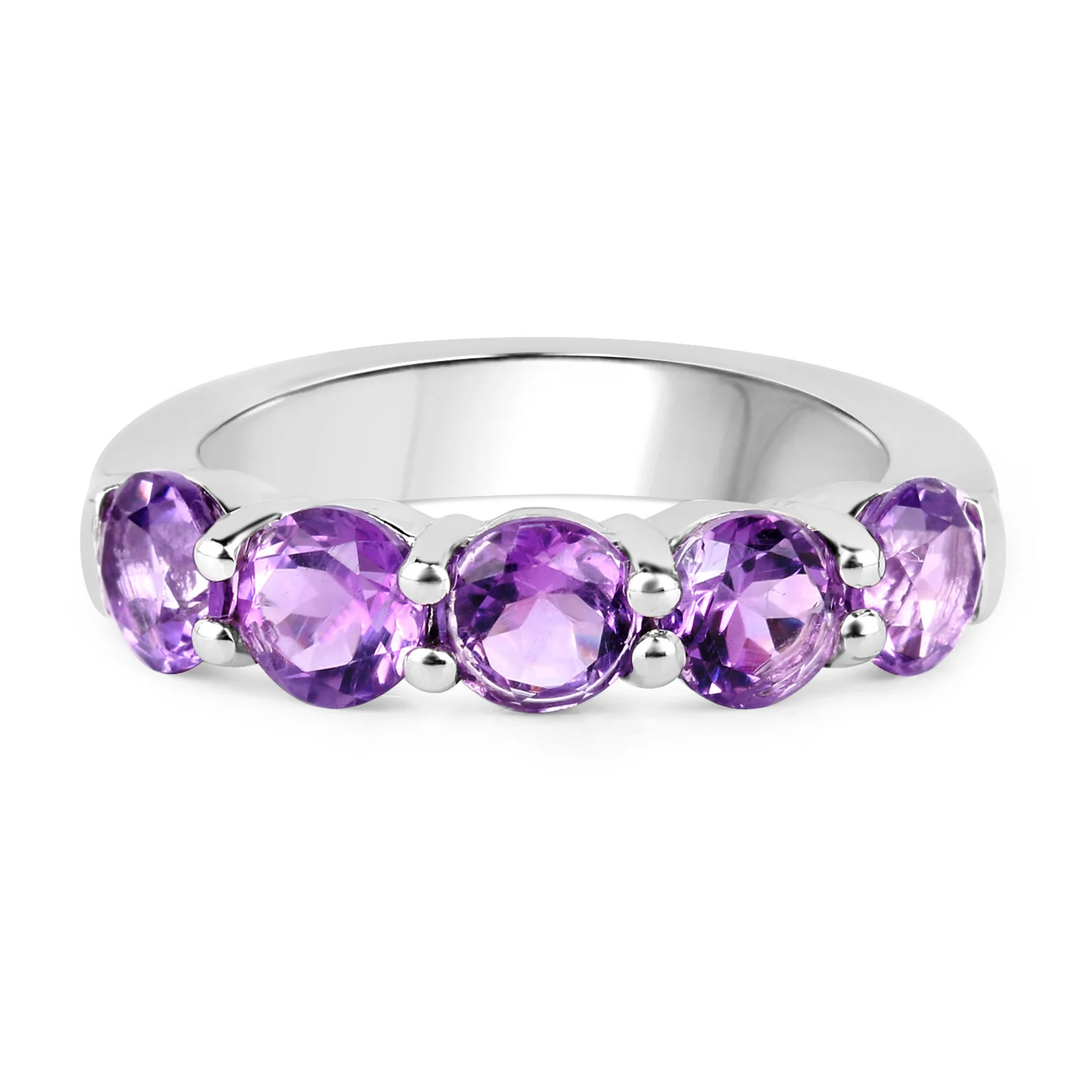 Amethyst 5 Stone Ring in .925 Sterling Silver, February Birthday Gift For Her 