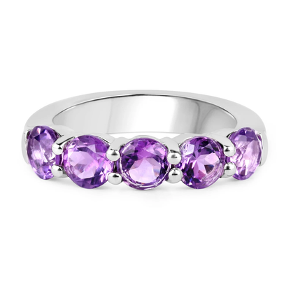 Amethyst 5 Stone Ring in .925 Sterling Silver, February Birthday Gift For Her 