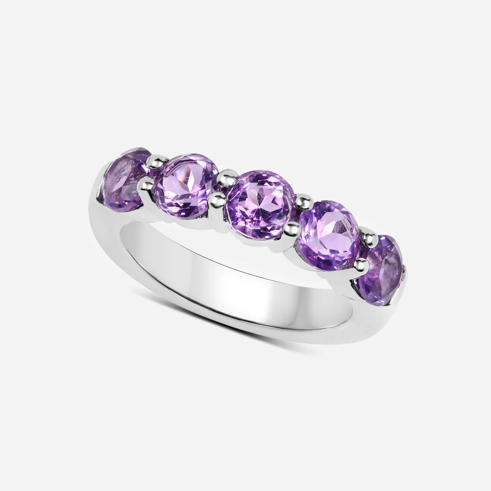 Amethyst 5 Stone Ring in .925 Sterling Silver, February Birthday Gift For Her 