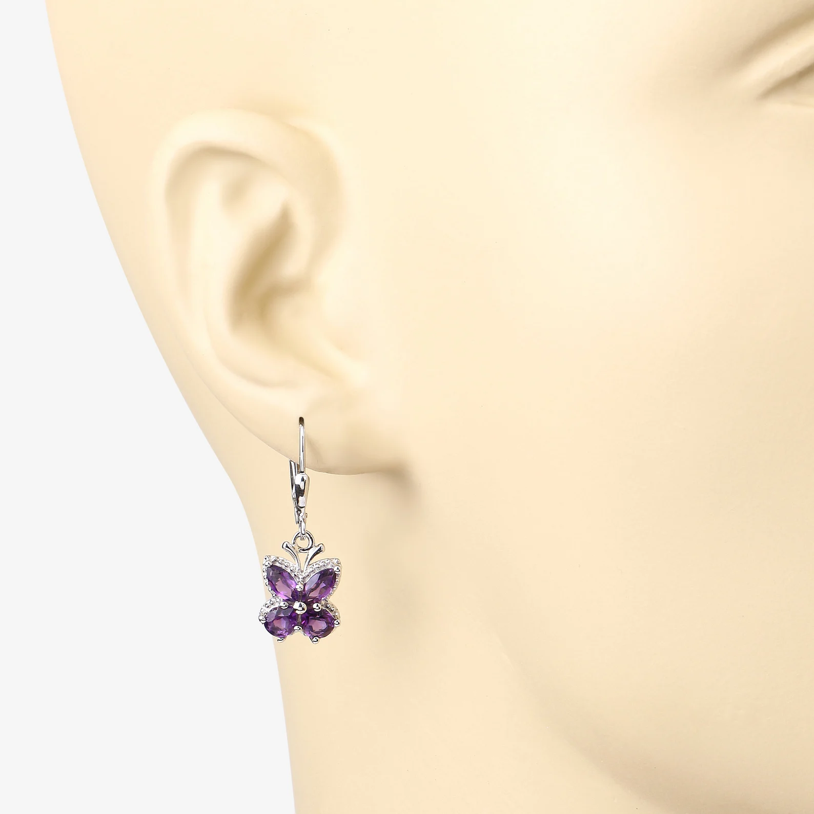 Amethyst Dangle Butterfly Earrings in .925 Sterling Silver 