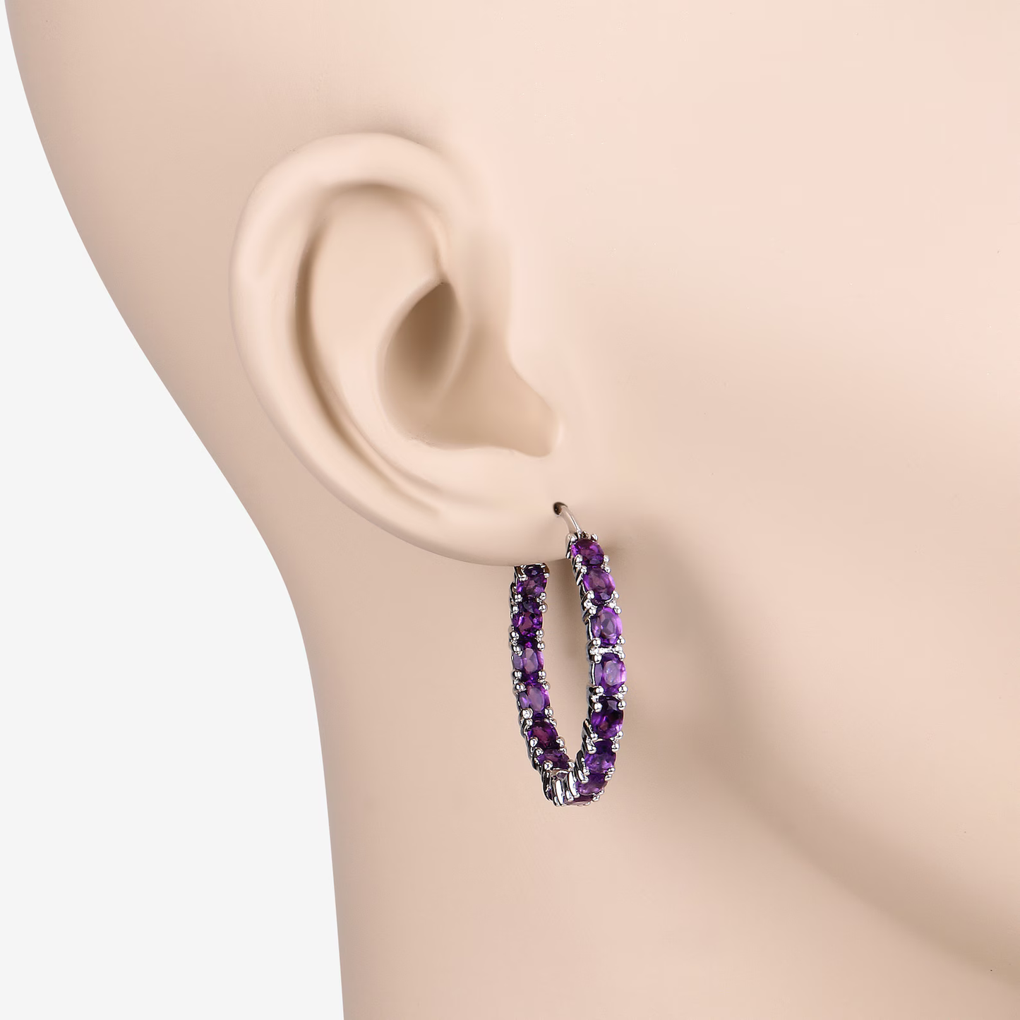 30 Amethysts Hoop Earrings in .925 Sterling Silver 