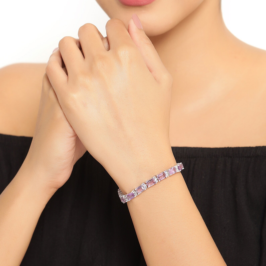 19.19 Carat Genuine Amethyst and Tanzanite .925 Sterling Silver Bracelet 