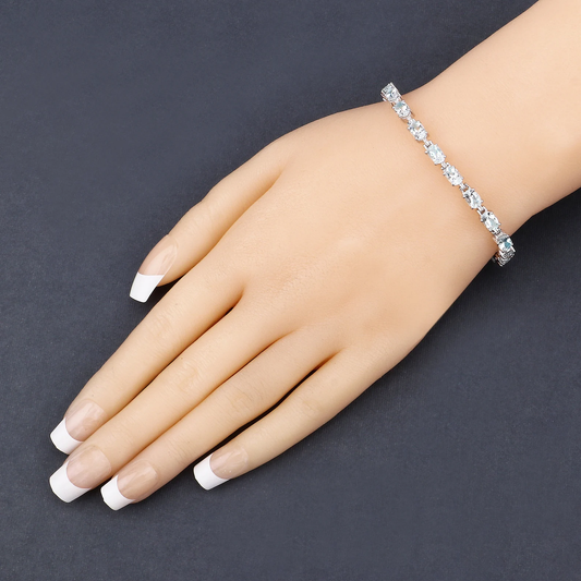 Tennis Bracelet in .925 Sterling Silver with Aquamarine 