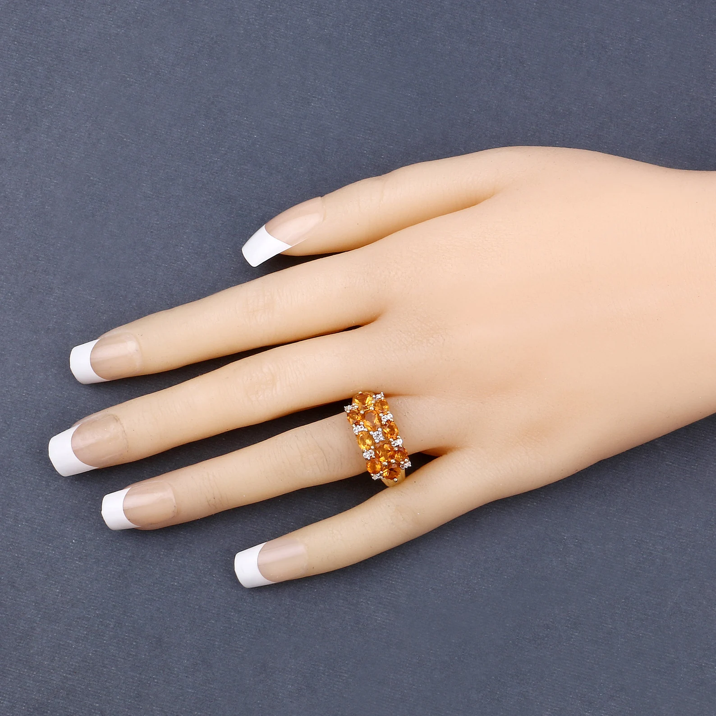 14K Yellow Gold Plated 2.48 Carat Genuine Citrine & White Topaz .925 Sterling Silver Ring 