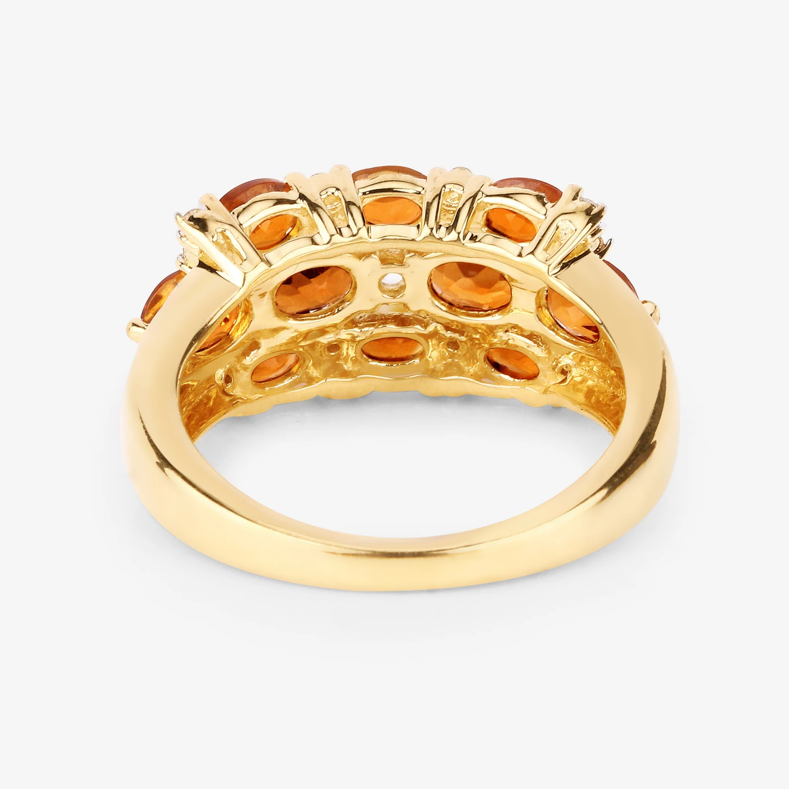 14K Yellow Gold Plated 2.48 Carat Genuine Citrine & White Topaz .925 Sterling Silver Ring 