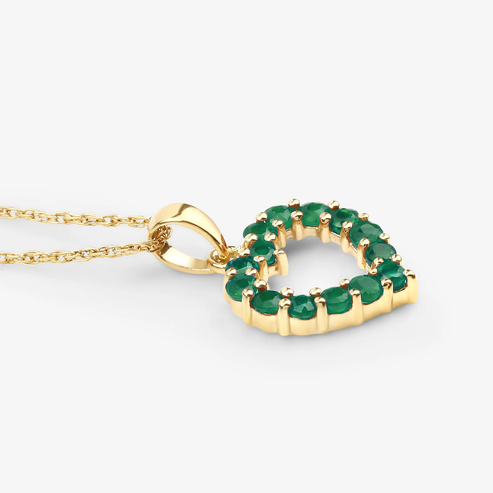 Heart Shaped Pendant and Chain in 10K Yellow Gold with Zambian Emerald 