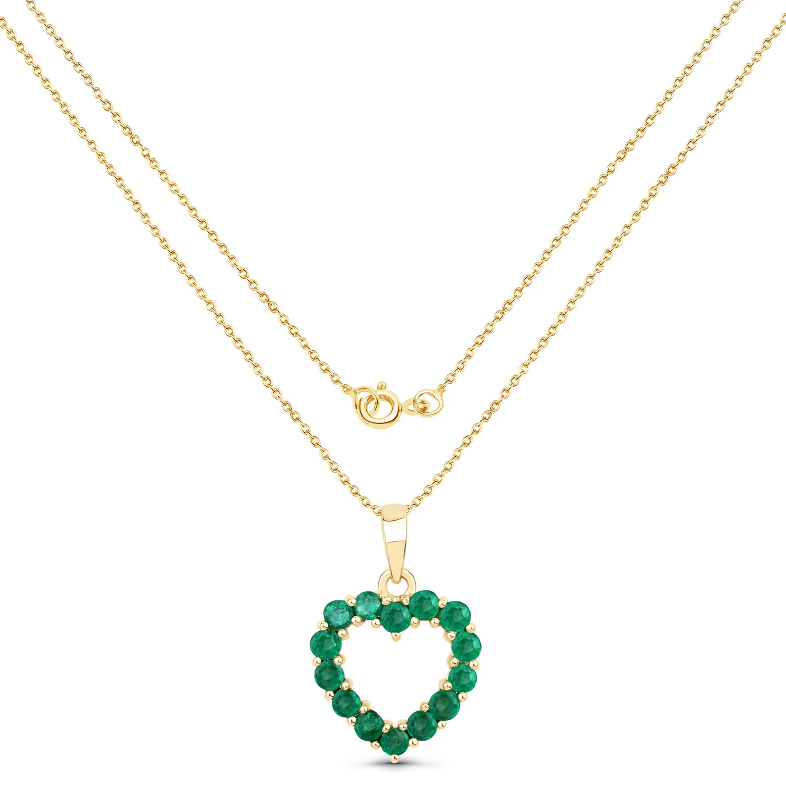 Heart Shaped Pendant and Chain in 10K Yellow Gold with Zambian Emerald 