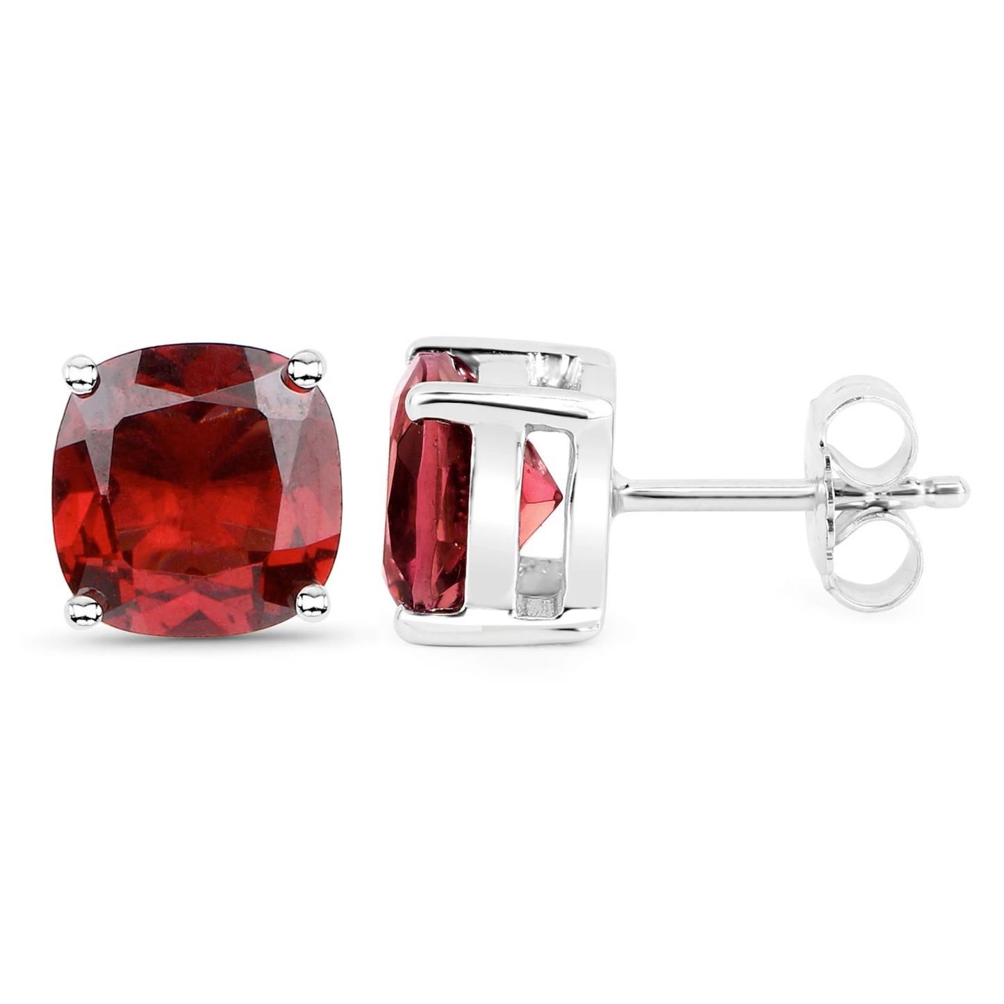 Cushion Garnet Solitaire Stud Earrings in .925 Sterling Silver 