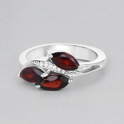Garnet and White Topaz 3 Stone Ring in .925 Sterling Silver 