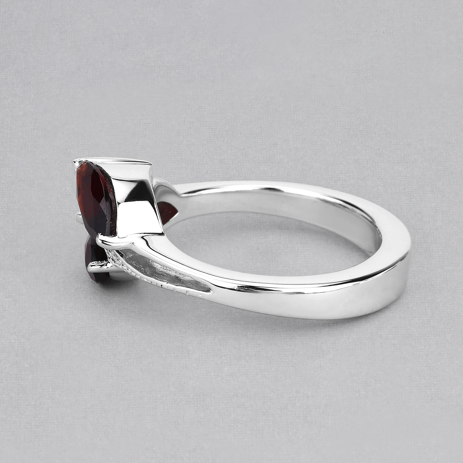Garnet and White Topaz 3 Stone Ring in .925 Sterling Silver 