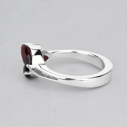 Garnet and White Topaz 3 Stone Ring in .925 Sterling Silver 