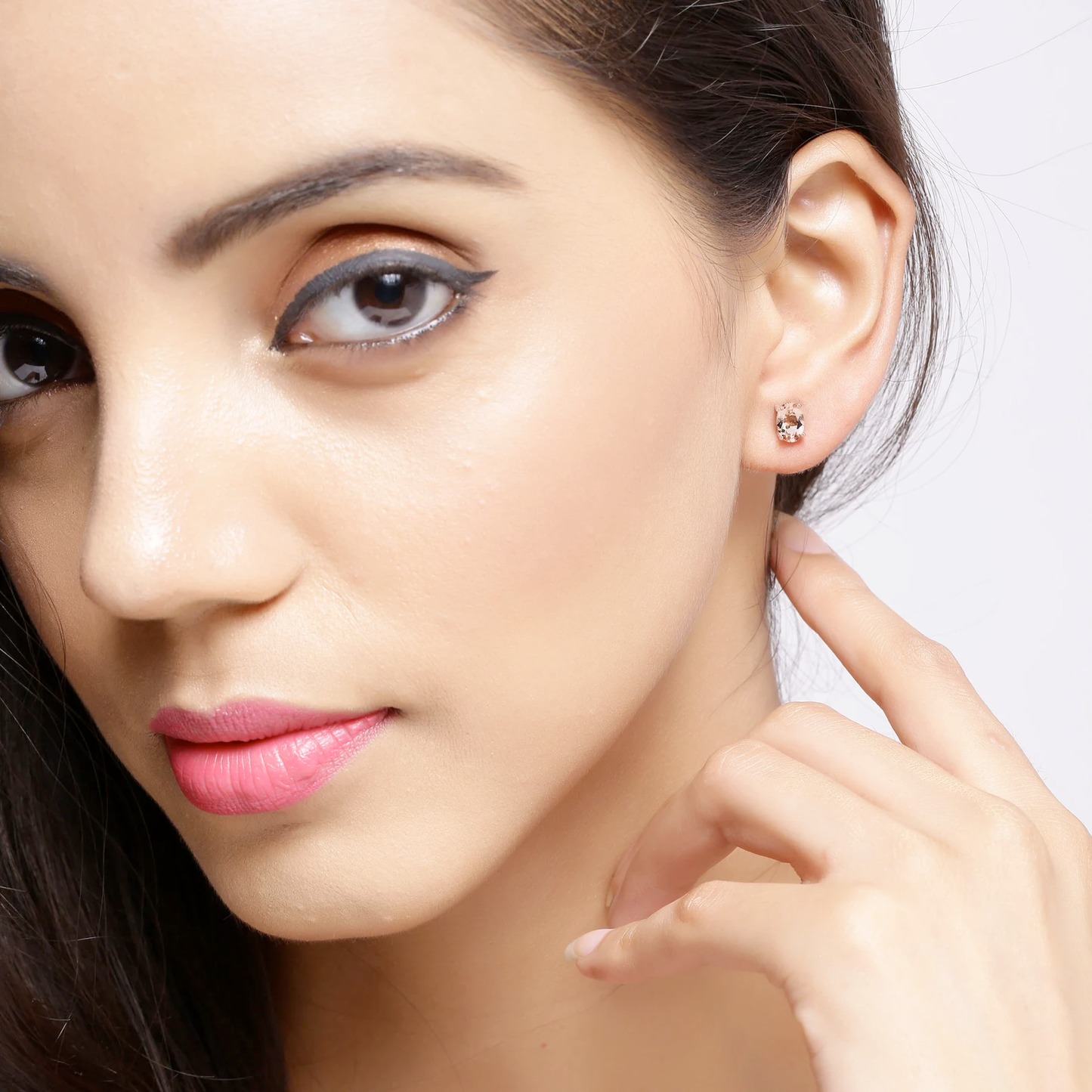 18K Rose Gold Plated Oval Morganite Stud Earrings in .925 Sterling Silver 