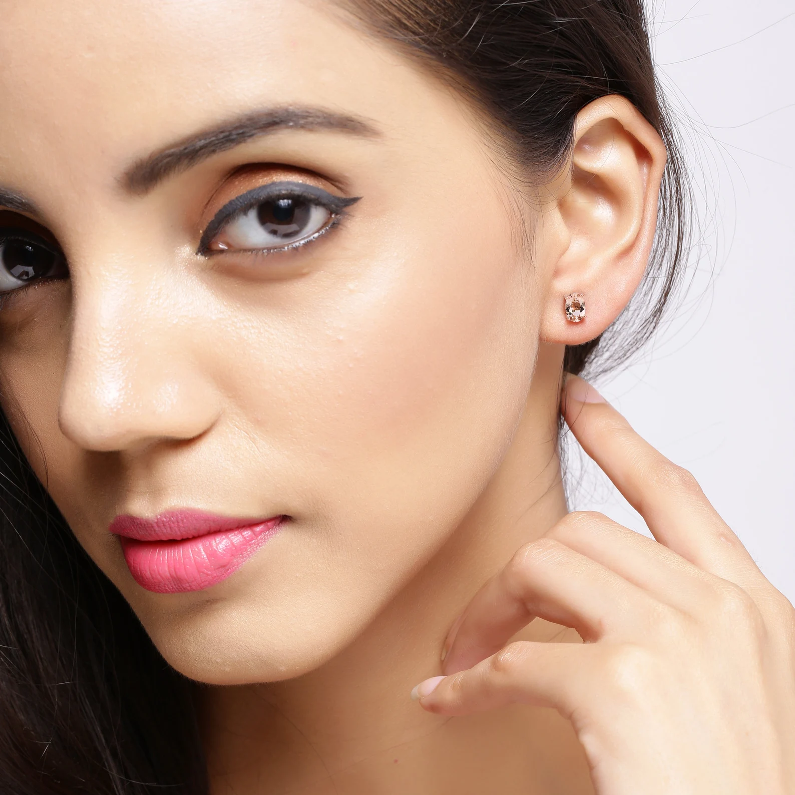 18K Rose Gold Plated Oval Morganite Stud Earrings in .925 Sterling Silver 