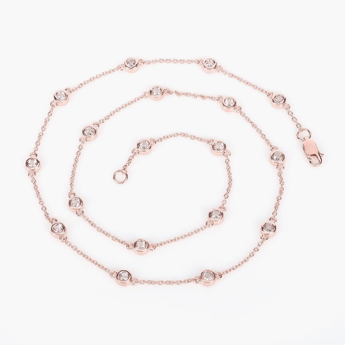 18 Morganites Cocktail Necklace in 14K Rose Gold Plated .925 Sterling Silver 