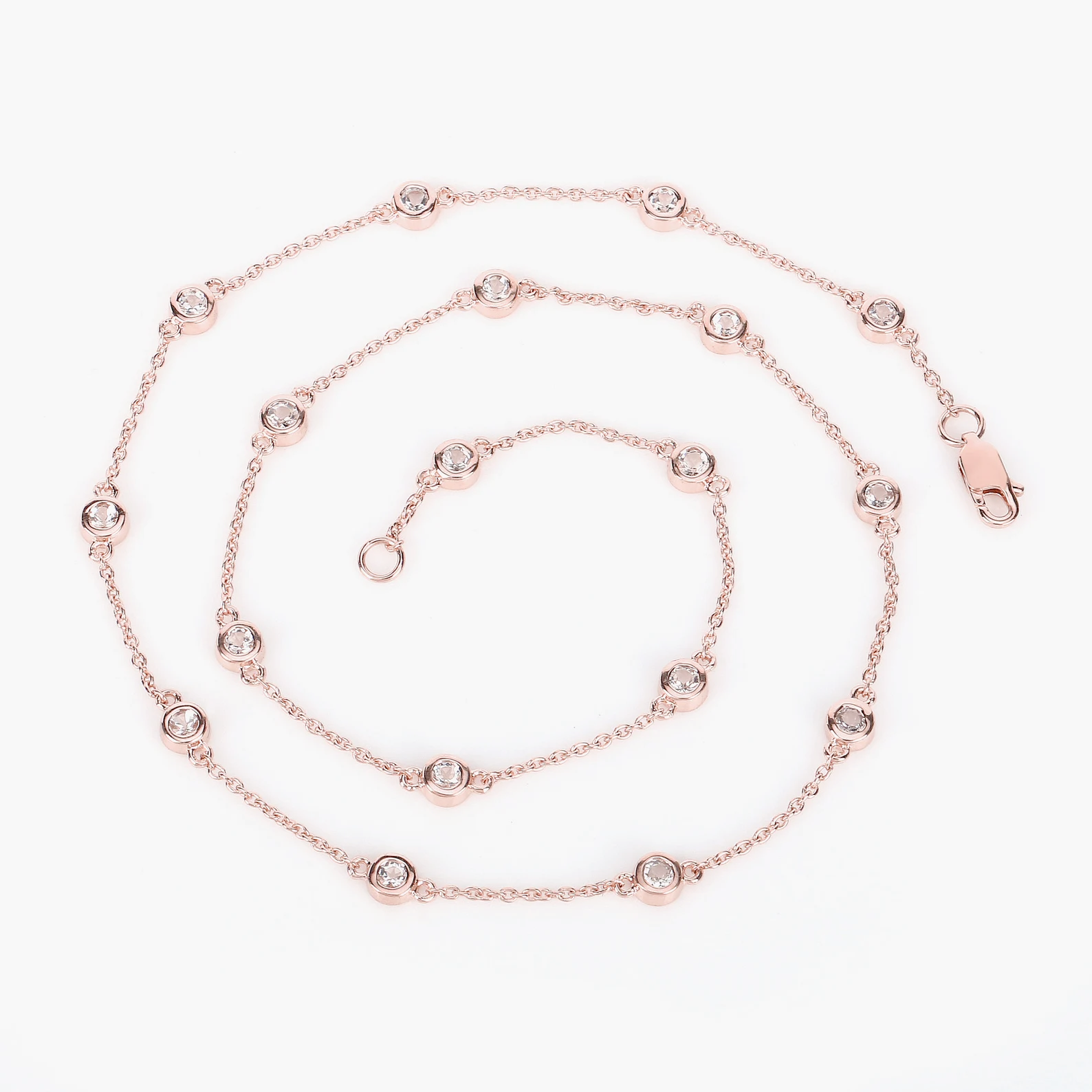 18 Morganites Cocktail Necklace in 14K Rose Gold Plated .925 Sterling Silver 