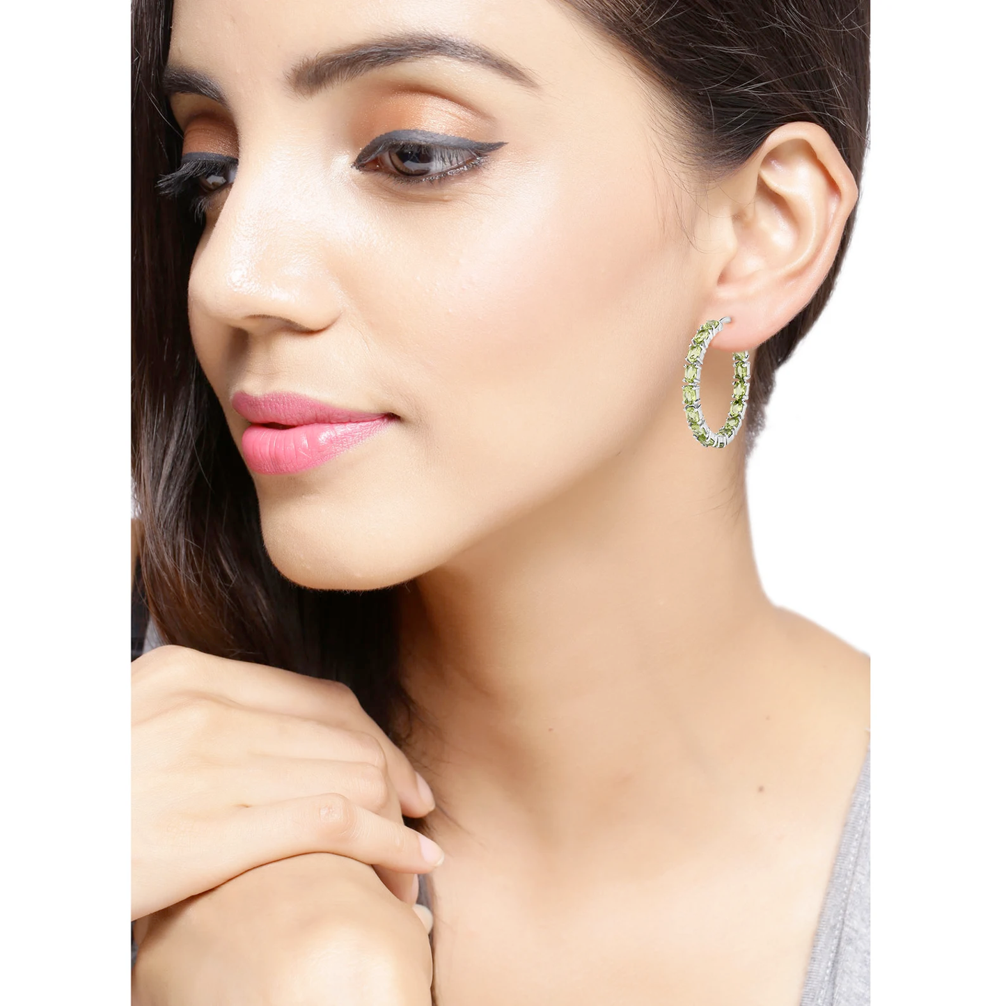 Peridot Hoop Earrings in .925 Sterling Silver 