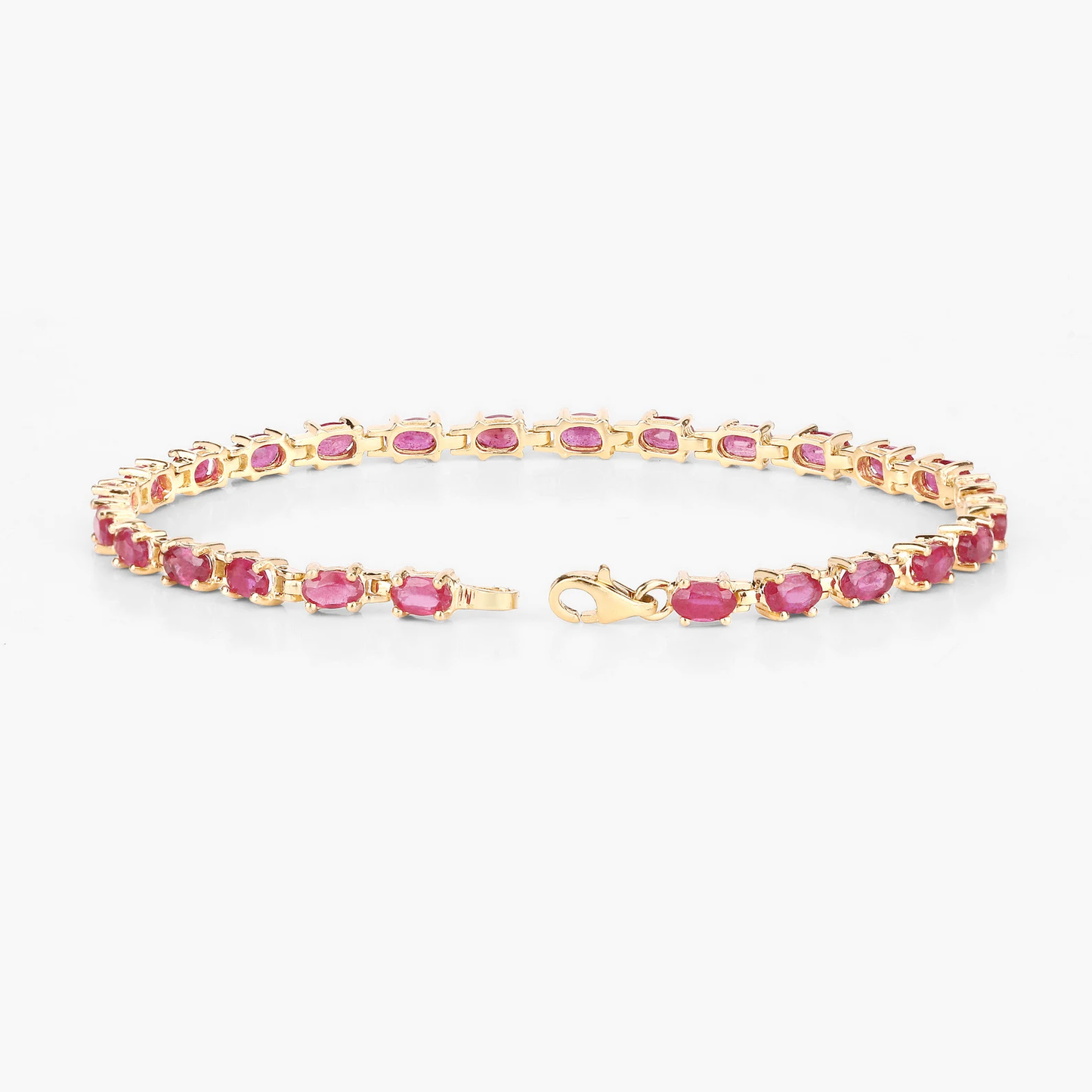 14K Yellow Gold Plated 7.00 Carat Glass Filled Ruby .925 Sterling Silver Bracelet 