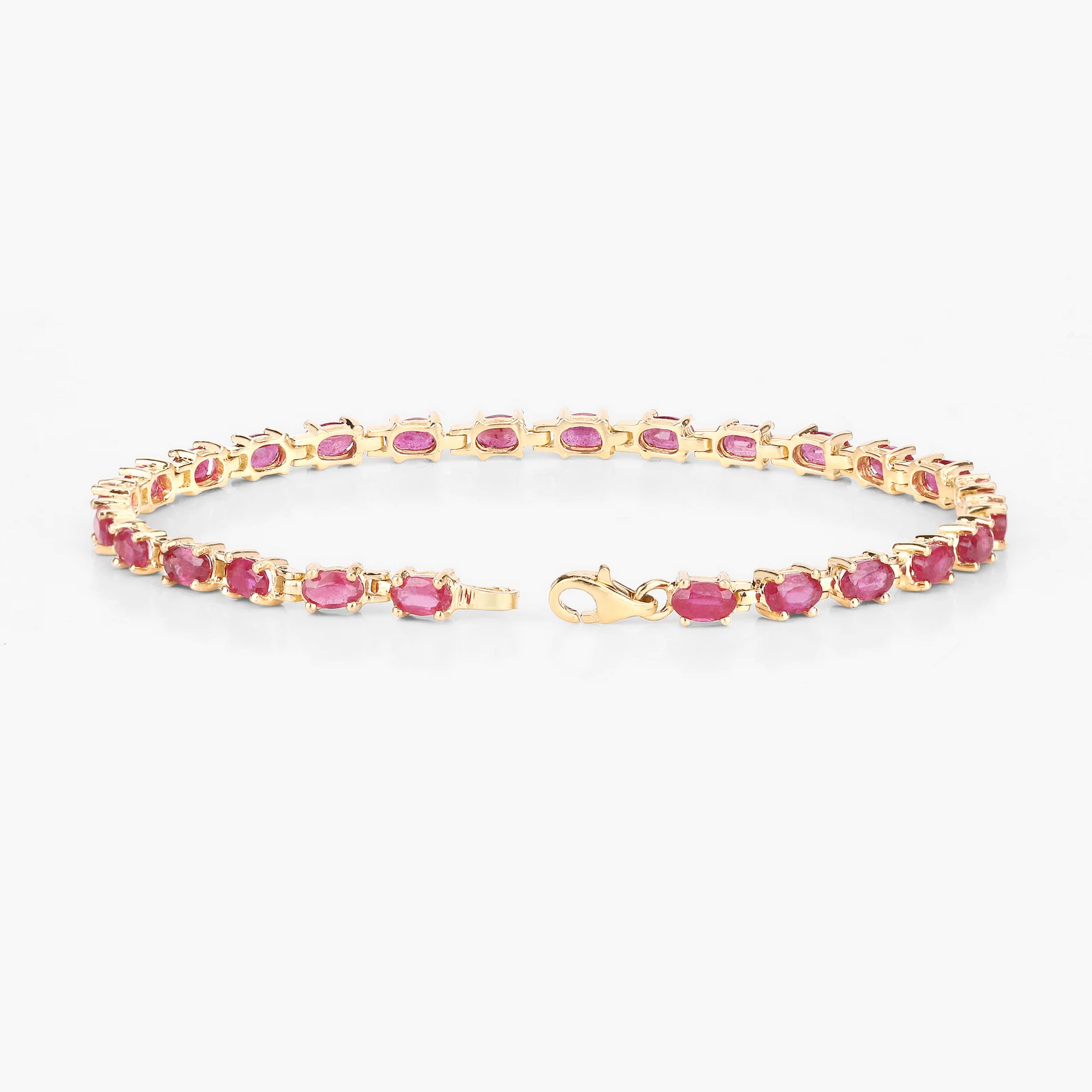 14K Yellow Gold Plated 7.00 Carat Glass Filled Ruby .925 Sterling Silver Bracelet 