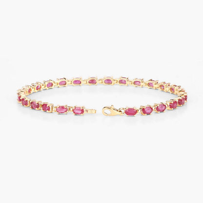 14K Yellow Gold Plated 7.00 Carat Glass Filled Ruby .925 Sterling Silver Bracelet 
