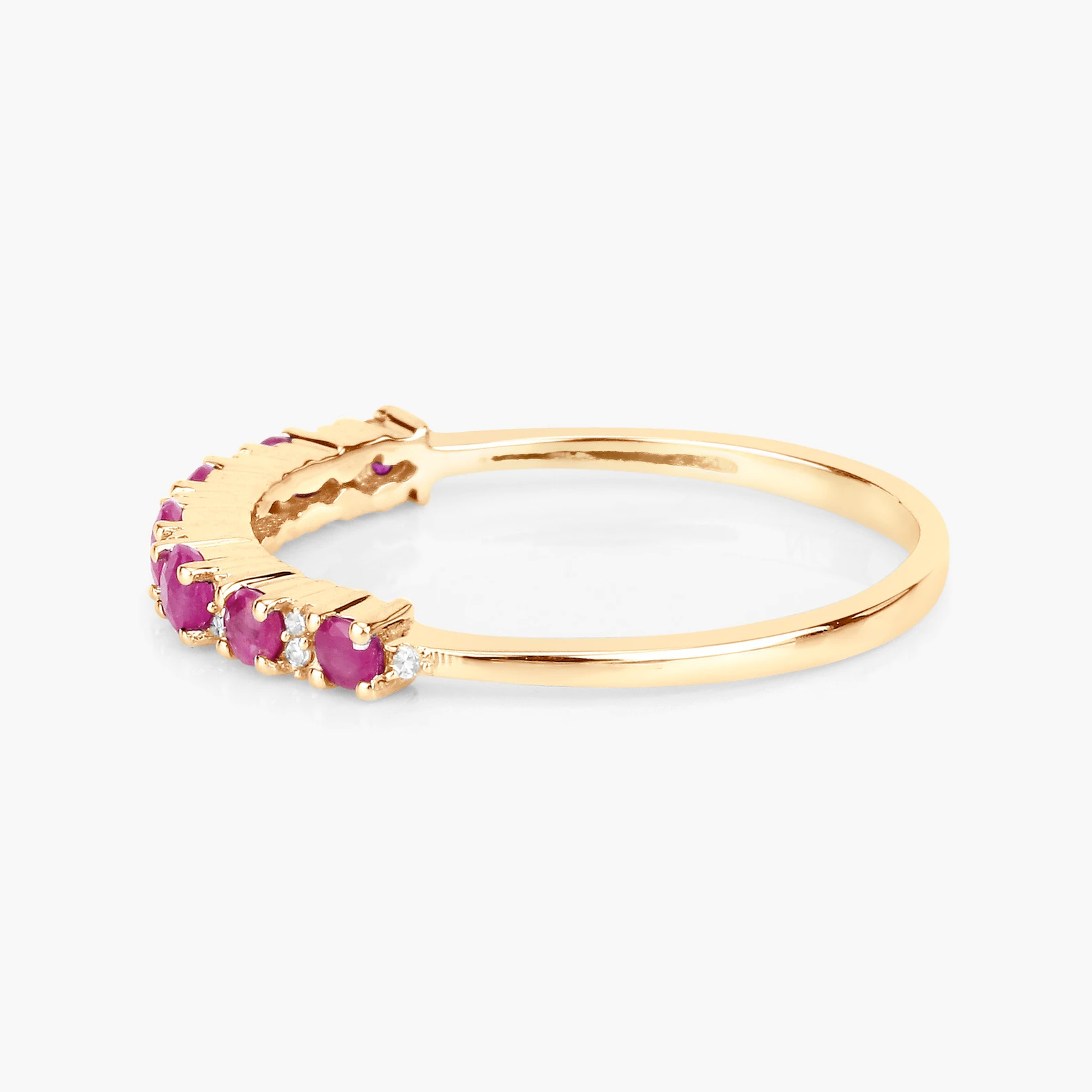 Eternity Ring in 14K Yellow Gold with Ruby and 14 Round Diamonds 