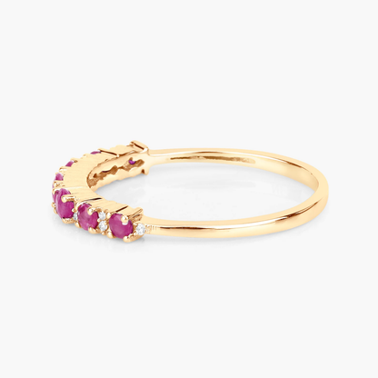 Eternity Ring in 14K Yellow Gold with Ruby and 14 Round Diamonds 