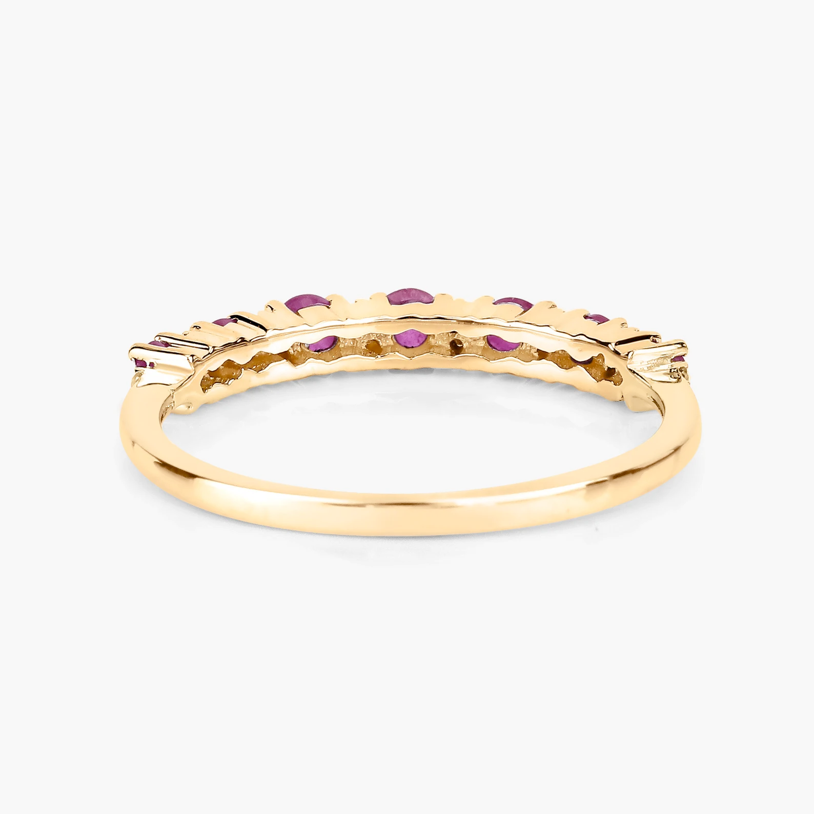 Eternity Ring in 14K Yellow Gold with Ruby and 14 Round Diamonds 