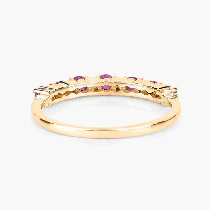 Eternity Ring in 14K Yellow Gold with Ruby and 14 Round Diamonds 