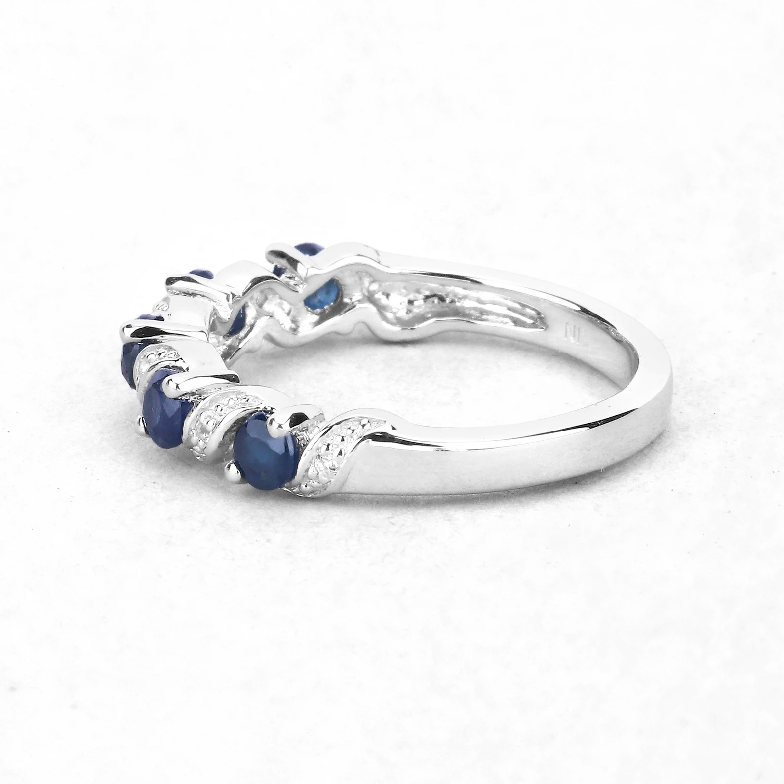 Wedding Ring in .925 Sterling Silver with Blue Sapphire and White Topaz 
